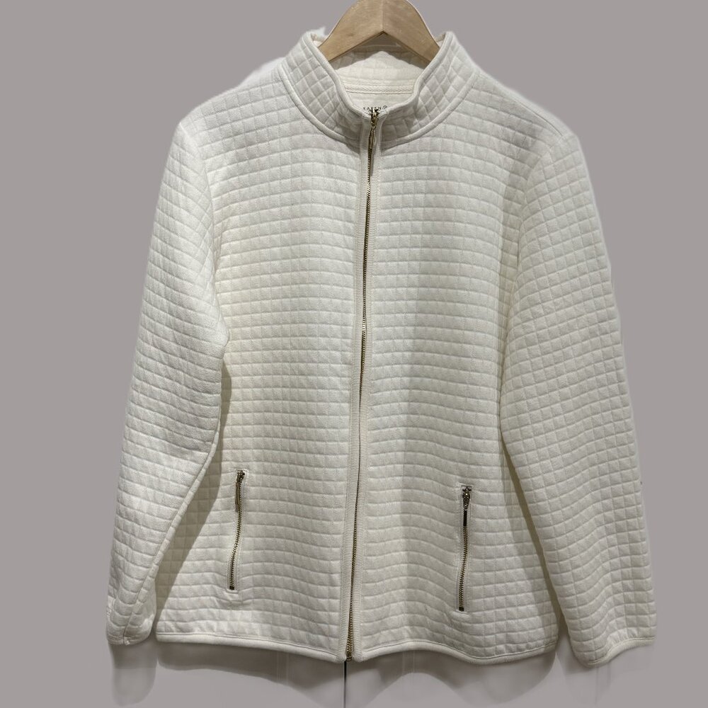 Quilted Zip Front Jacket Ivory Large - Picture 3 of 7